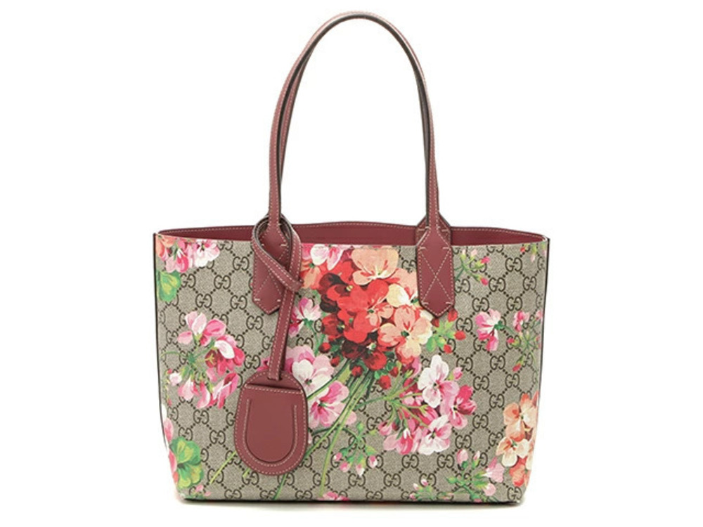 Gucci GG Blooms Reversible Tote Bag Leather Pink Beige Cream
